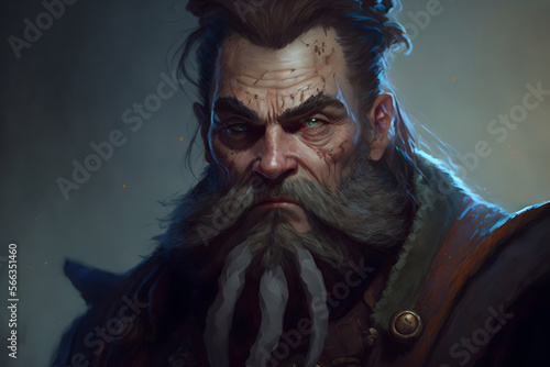 Intimidating dwarf warrior with long beard.
