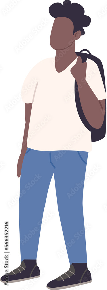 Boy in casual outfit with backpack semi flat color raster character. Standing figure. Full body person on white. Student simple cartoon style illustration for web graphic design and animation Boy in casual outfit with backpack semi flat color raster character. Standing figure. Full body person on white. Student simple cartoon style illustration for web graphic design and animation
