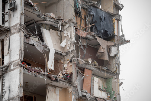 destroyed and burned houses in the city Russia Ukraine war © Sofiia