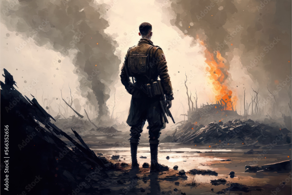 War Veteran Reflecting on Sacrifices Made on the Battlefield - AI Generated