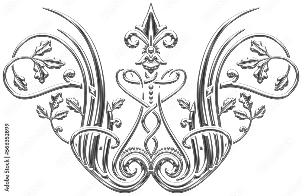 Art deco silver symbol. Art Deco style vector illustration with silhouettes of oak leaves creating a border Art deco silver symbol. Art Deco style vector illustration with silhouettes of oak leaves creating a border