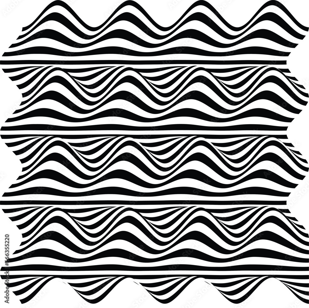 black and white mobious wave stripe optical design. simple texture. Pattern With Optical Illusion.