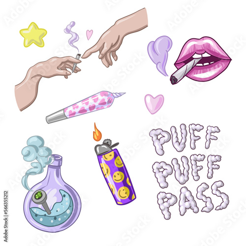 Set of Marijuana. Legalize cannabis. smoking weed. Vector illustration of weed
