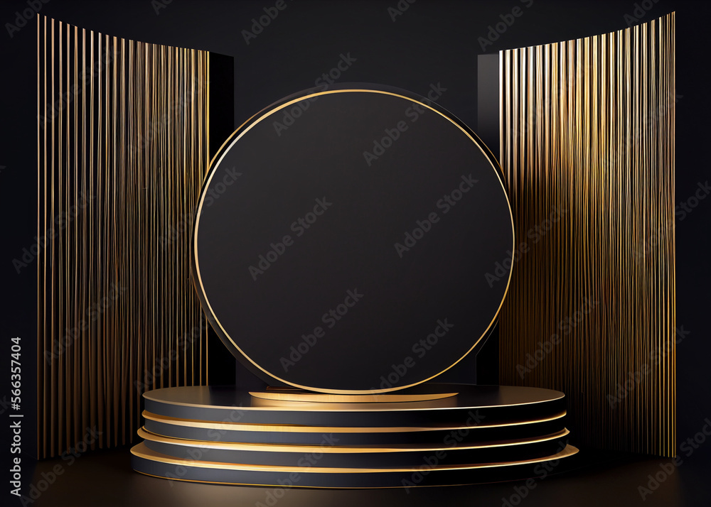 Gold with black Podium blackdrop , AI Generated Gold with black Podium blackdrop , AI Generated