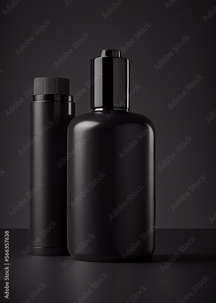 Black bottle on dark background, AI Generated Black bottle on dark background, AI Generated