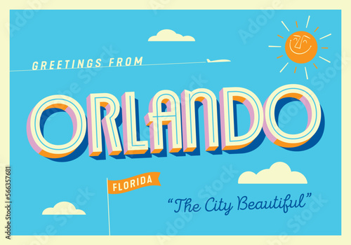 Greetings from Orlando, Florida, USA - The City Beautiful - Touristic Postcard. photo