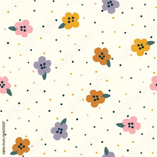 Seamless pattern with cute flower and small dot