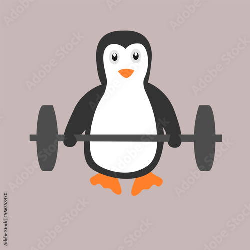 Cute penguin living a healthy lifestyle, working out in the gym