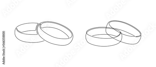 One continuous line drawing of Wedding rings. Romantic elegance concept and icon proposal engagement and love marriage in simple linear style. Editable stroke. Doodle vector illustration