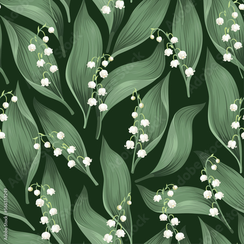 Seamless vector pattern with lilies of the valley