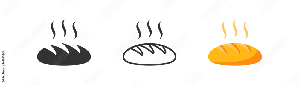 Bread icon on white background. Bakery symbol. Fresh baguette sign. Health breakfast, weat bread concept. Outline, flat, and colored style. Flat design. Vector illustration. Bread icon on white background. Bakery symbol. Fresh baguette sign. Health breakfast, weat bread concept. Outline, flat, and colored style. Flat design. Vector illustration.