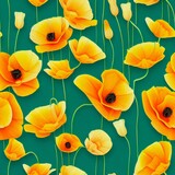California poppy seamless flower pattern. Hand painted watercolor floral background. Generative AI