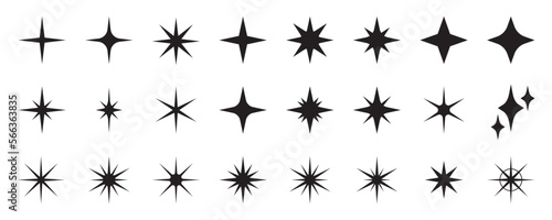 Star icons. Twinkling stars. Symbols of sparkle  glint  gleam  etc. Christmas vector symbols isolated white background.