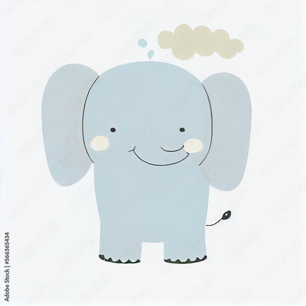 elephant cartoon illustration, nursery art decor, AI assisted finalized in Photoshop by me
