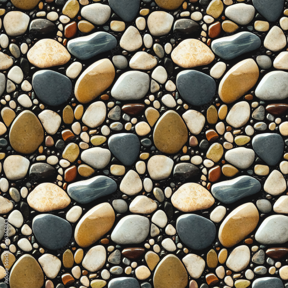 Seastones seamless pattern. Polished rounded pebbles repeating background. Generative AI. Seastones seamless pattern. Polished rounded pebbles repeating background. Generative AI.