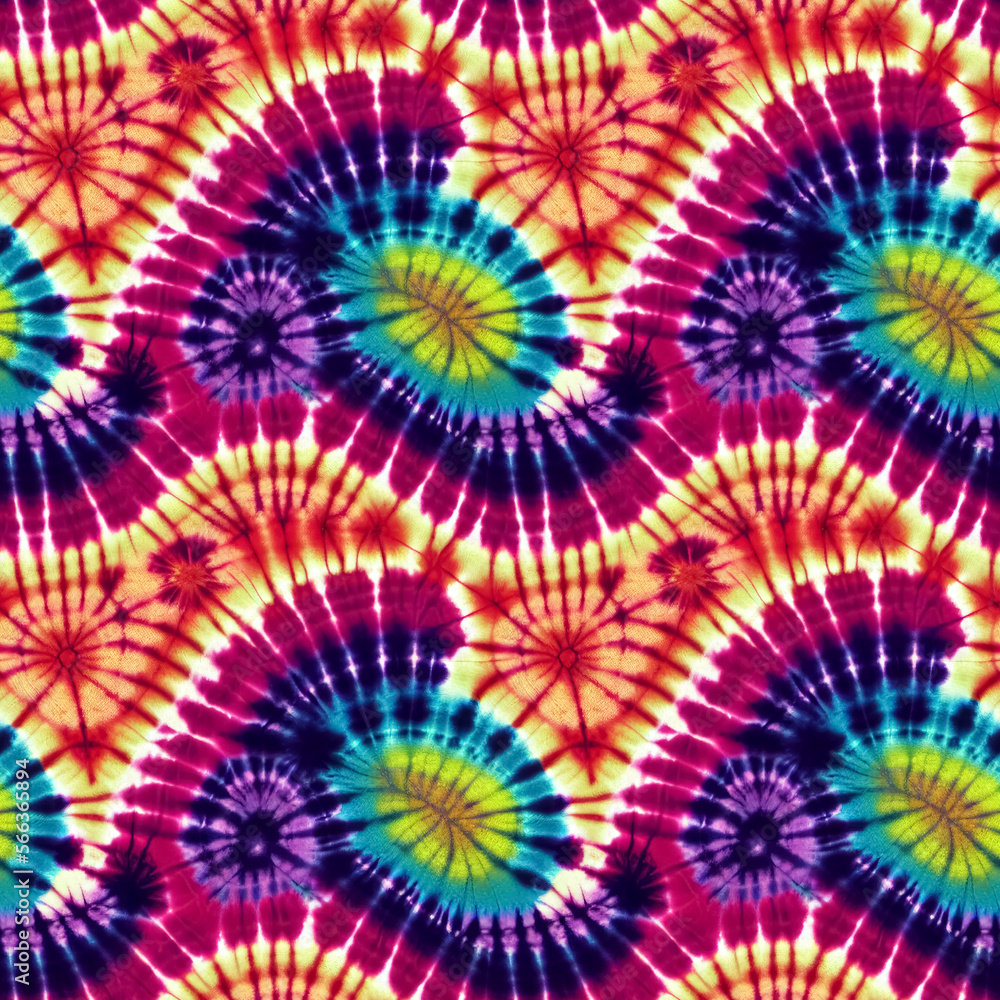 Colorful tie dye style seamless pattern. Hippie batik ornament background. Generative AI. Colorful tie dye style seamless pattern. Hippie batik ornament background. Generative AI.