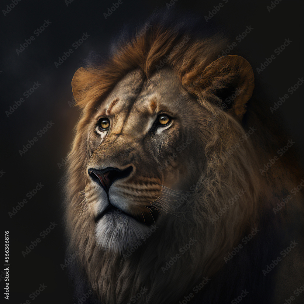 Fototapeta premium the head of lion, lion head closeup. Generative AI