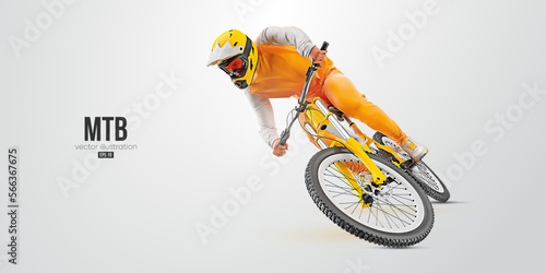 Realistic silhouette of a mtb rider, man is doing a trick, isolated on white background. Mountain cycling sport transport. Vector illustration