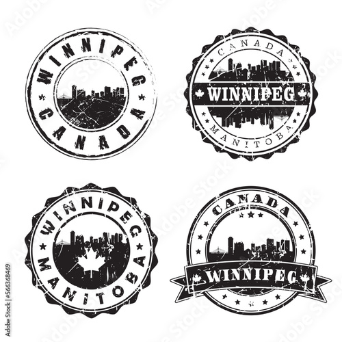 Winnipeg Manitoba Stamp Skyline Postmark. Silhouette Postal Passport. City Round Vector Icon Set. Vintage Postage