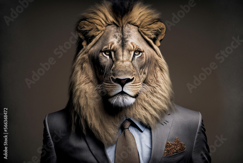 a lion in a business suit