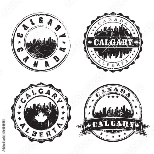Calgary Alberta Stamp Skyline Postmark. Silhouette Postal Passport. City Round Vector Icon Set. Vintage Postage