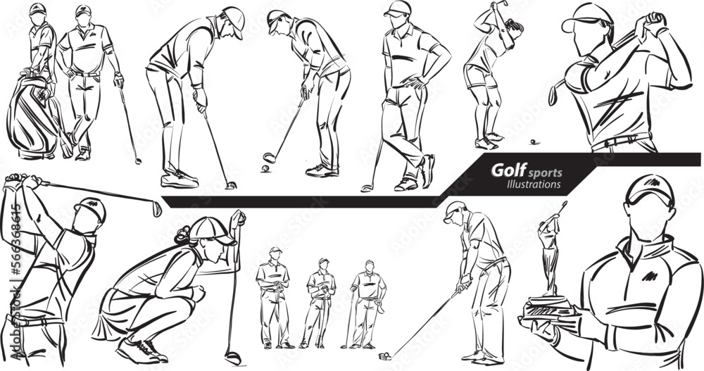 golf sports profession work doodle design drawing vector illustration