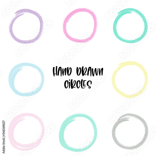 Set of colorful pastel hand drawn circles