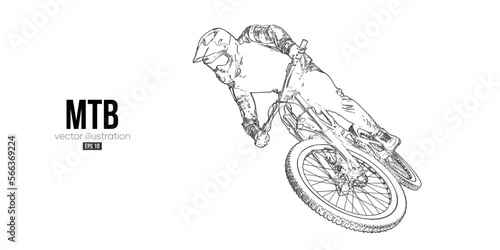 Abstract silhouette of a mtb rider, man is doing a trick, isolated on white background. Mountain cycling sport transport. Vector illustration