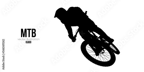 Abstract silhouette of a mtb rider, man is doing a trick, isolated on white background. Mountain cycling sport transport. Vector illustration