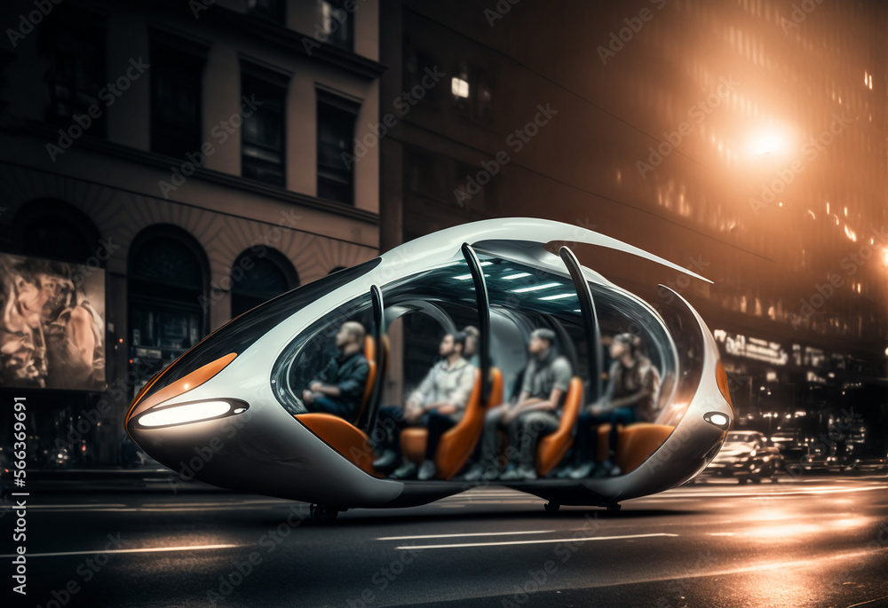 a fictitious modern cab, small vehicle autonomous, artificial intelligence or autonomous vehicle, a car for passenger transport as a cab
