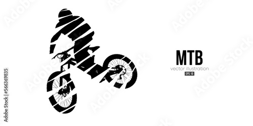 Abstract silhouette of a mtb rider, man is doing a trick, isolated on white background. Mountain cycling sport transport. Vector illustration