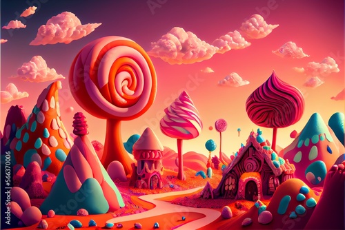 Candy land. fantasy. colorful landscape made of sweet candy. Generative AI