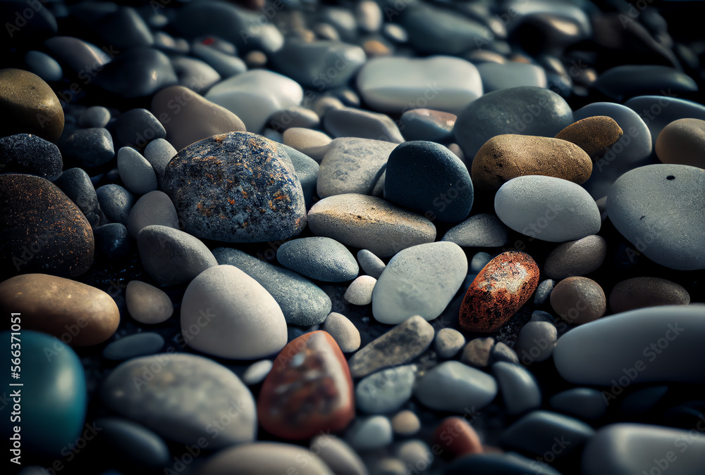 close-up of stones on the beach, polished rocks, colorful web background, generative ai close-up of stones on the beach, polished rocks, colorful web background, generative ai