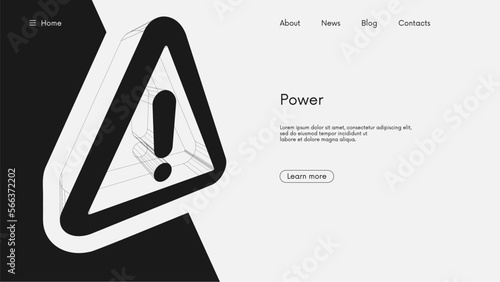 Glowing warning sign, exclamation mark in triangle, Danger warning attention icon, futuristic wireframe geometric sign in perspective, vector business background