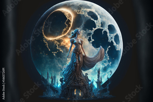 Fotografia The goddess of the moon - Goddesses series - Moon goddess background wallpaper c