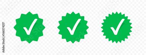 Verified icon badge for account profile, vector check tags or green marks. Verified icons for business account or member login and verification check