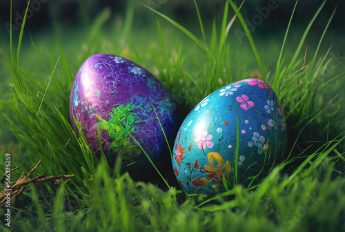 Easter eggs in tall grass, ...