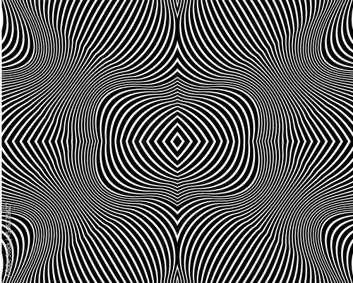 Line art optical .Wave design black and white. Digital image with a psychedelic stripes. Argent base for website, print, basis for banners, wallpapers, business cards, brochure, banner