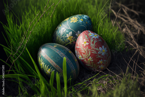 Easter eggs in tall grass, ...