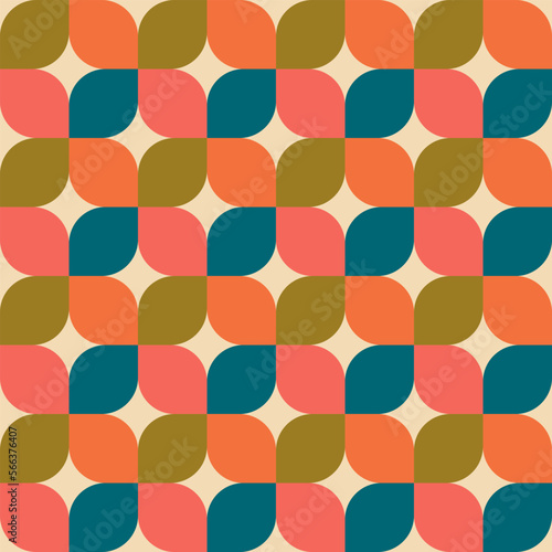 Aesthetic mid century printable seamless pattern with retro design. Decorative 50`s, 60's, 70's style Vintage modern background in minimalist mid century style for fabric, wallpaper or wrapping