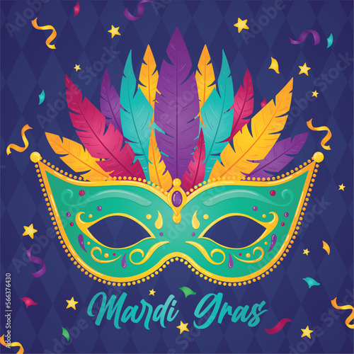 Isolated venetian mask with feathers Mardi gras poster Vector illustration