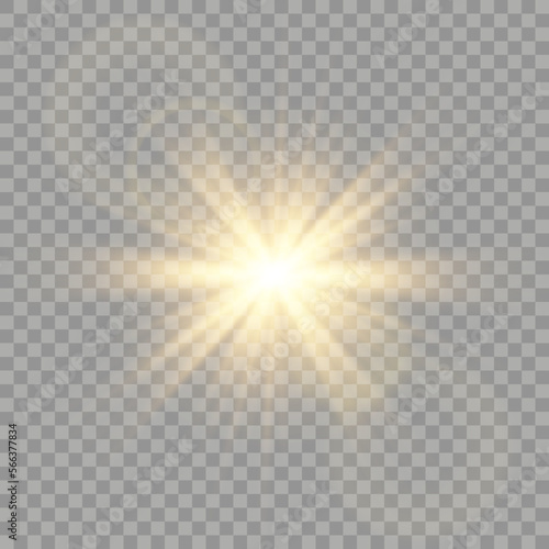 Vector golden light with glare. Sun, sun rays, dawn, glare from the sun png. Gold flare png, glare from flare png.	
