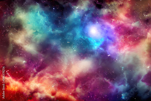 Nebulas and stars cosmic background, beautiful picture of the universe with galaxies, cosmic nebulae and stars, science fiction backdrop, 3D illustration. Generative AI. © Cobalt
