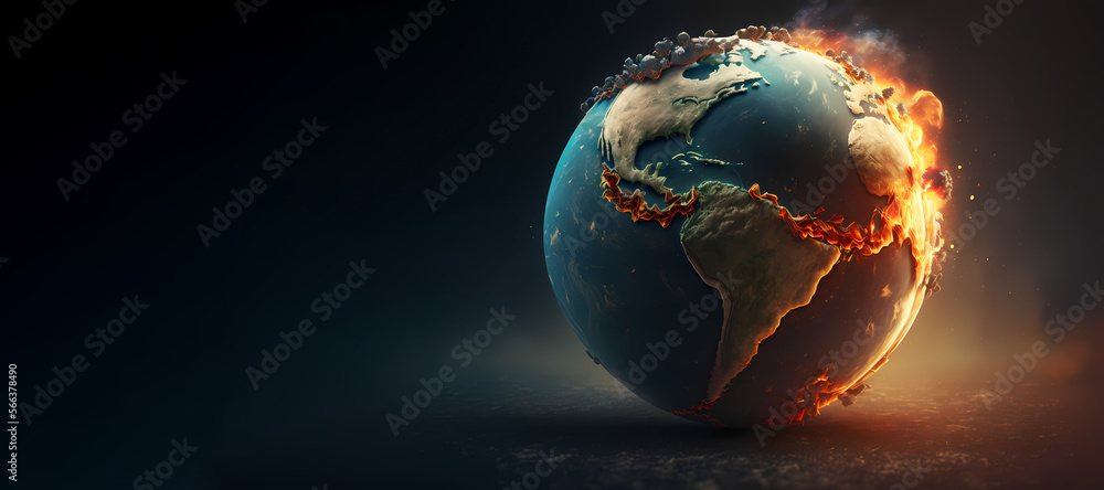 Concept climate change, global warming on planet. Burning globe earth, blur  background banner. Generation AI Illustration Stock | Adobe Stock