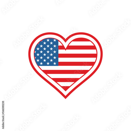 American flag in the love heart shape sticker stamp badge