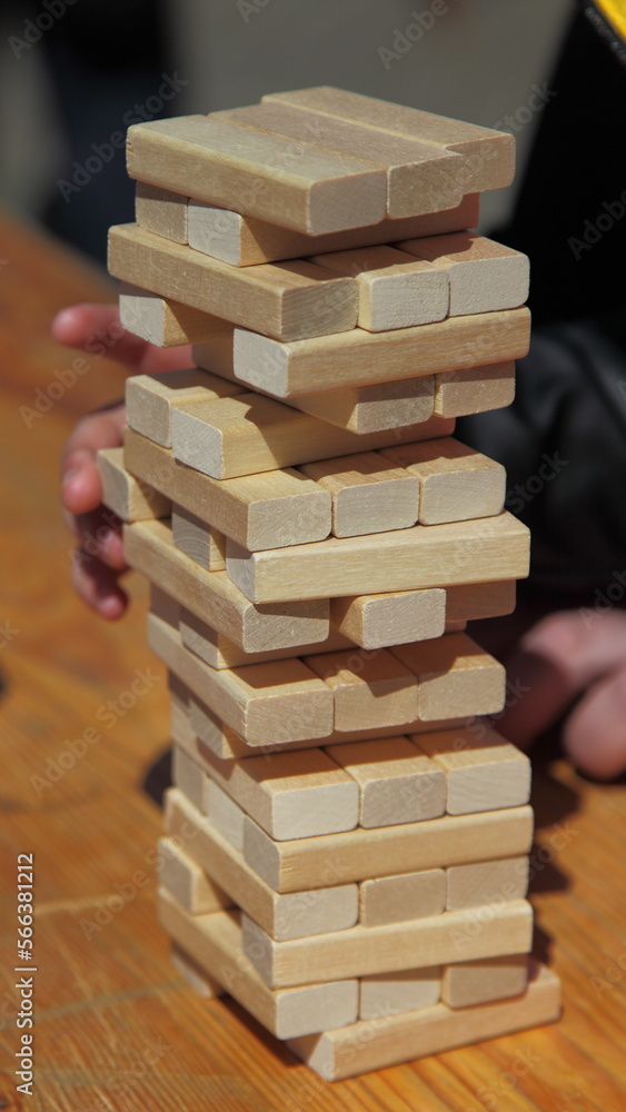Jenga game pyramid on table Jenga game pyramid on table