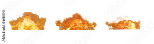 Set of Fireball explosion with sparks and smoke on transparent background.