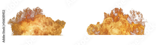 Set of Fireball explosion with sparks and smoke on transparent background.