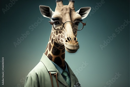 Girafe dressed as a doctor with uniform. Generative AI