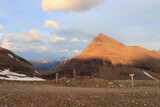 Mountain panorama view with summit Fuscherkarkopf during sunset in Glockner Group, Austria